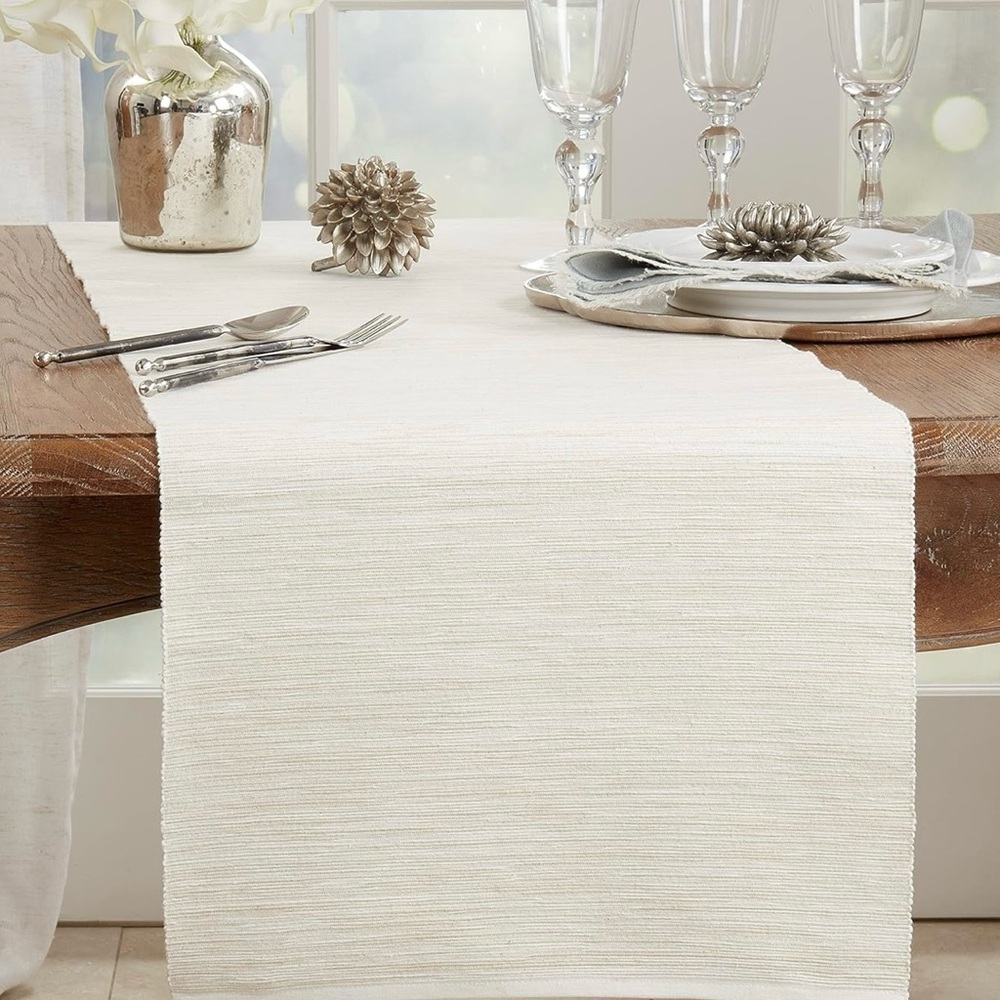 3‎ Piece Set of Table Runners White, Brown, Black Table Runner Thick Cotton